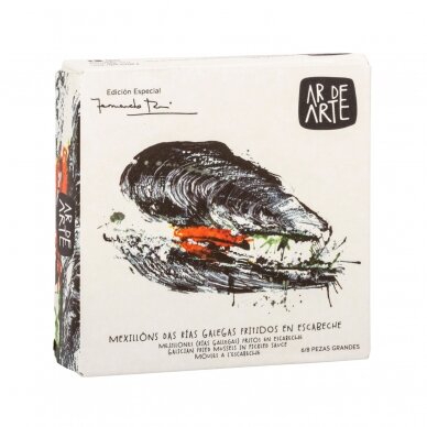 PREMIUM MUSSELS IN PICKLED SAUCE (7/10 units, large). Edition Fernando Rei" "Ar de Arte" 5