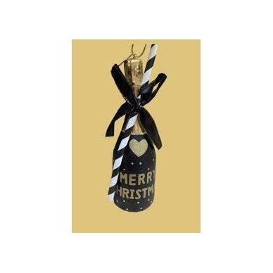 ORNAMENT GLASS BLACK CHAMPAGNE BOTTLE  H16cm 2