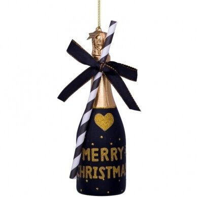 ORNAMENT GLASS BLACK CHAMPAGNE BOTTLE  H16cm