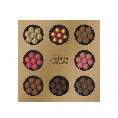 "SELECTION BOX GOLD " SALDYMEDIS PADENGTAS 8 RŪŠIŲ  ŠOKOLADU RINKINYS  "LAKRIDS BY BŪLOW"  335 G